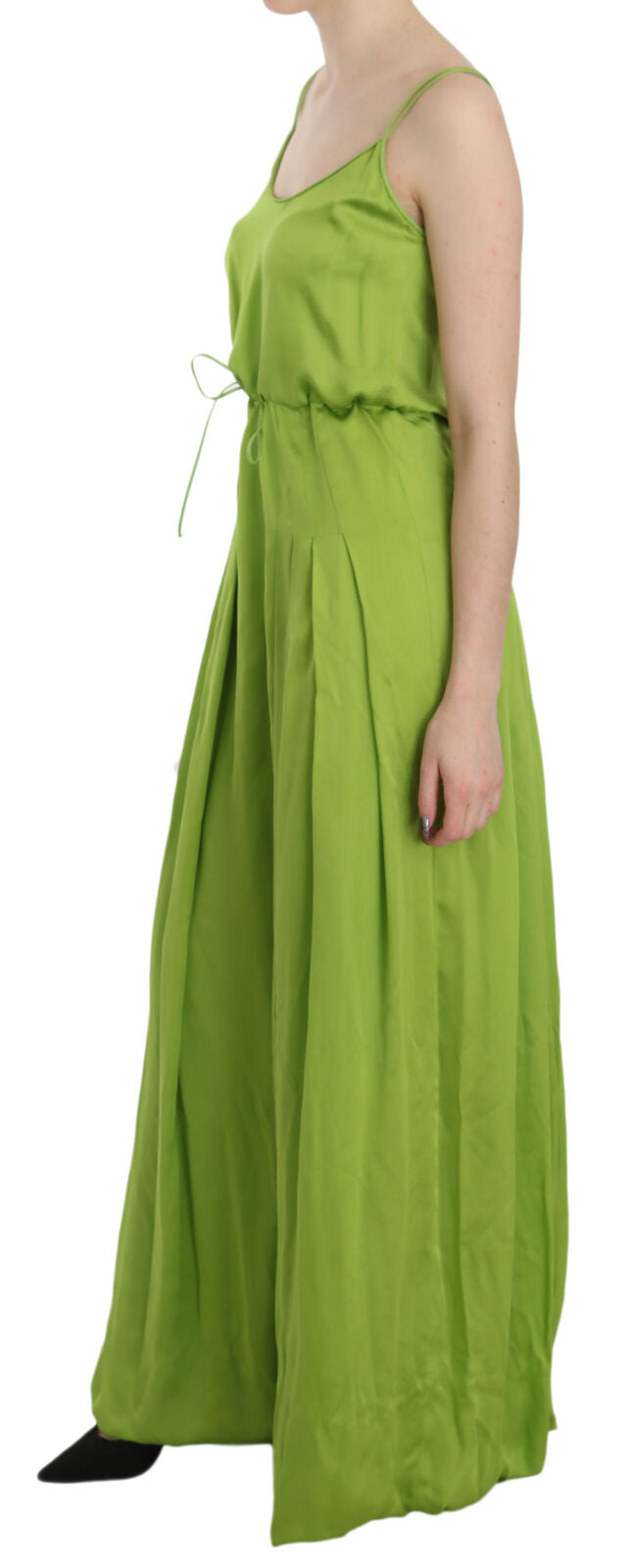 Dsquared² Grünes Spaghetti-Träger-Kleid in langer A-Linie mit Plissee