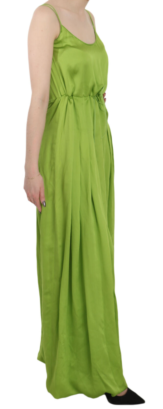 Dsquared² Grünes Spaghetti-Träger-Kleid in langer A-Linie mit Plissee