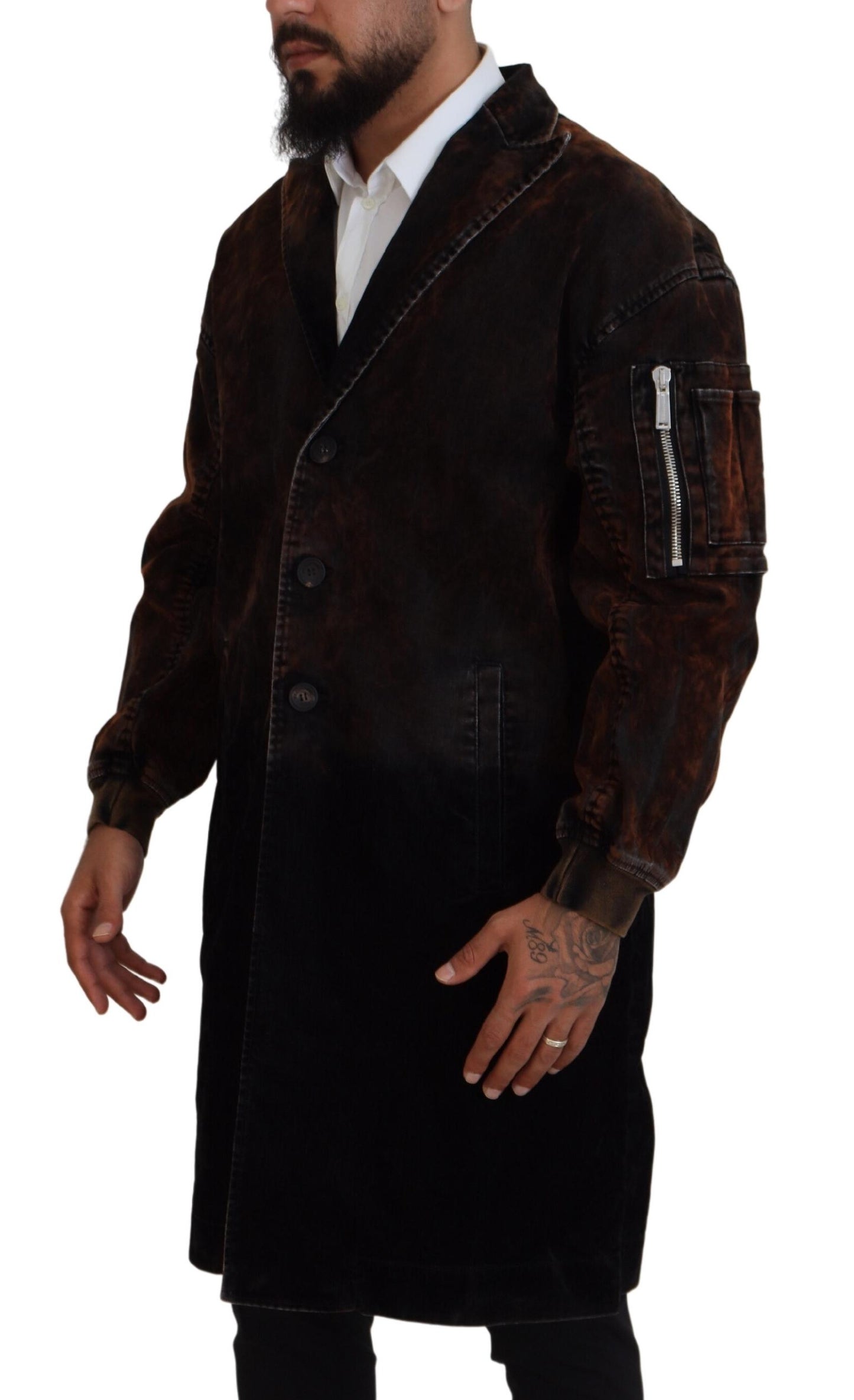 Dsquared² Brauner langer Mantel mit Knopfleiste für Männer Baumwolljacke