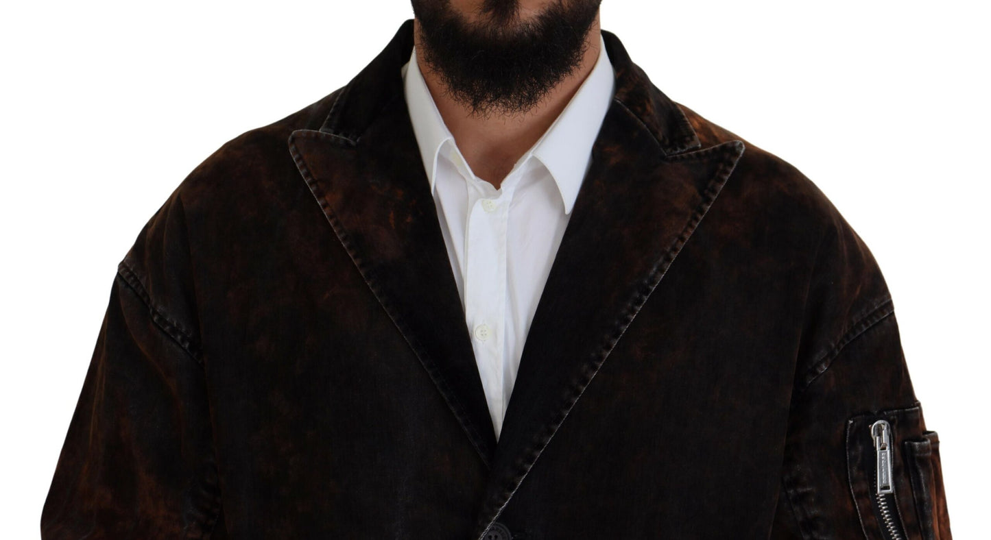 Dsquared² Brauner langer Mantel mit Knopfleiste für Männer Baumwolljacke