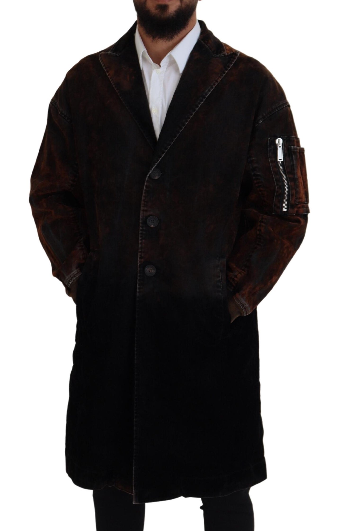 Dsquared² Brauner langer Mantel mit Knopfleiste für Männer Baumwolljacke