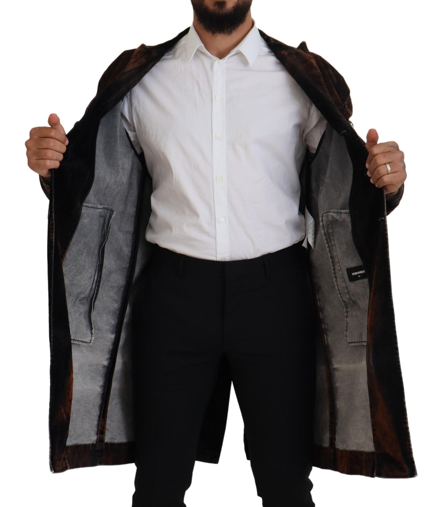 Dsquared² Brauner langer Mantel mit Knopfleiste für Männer Baumwolljacke