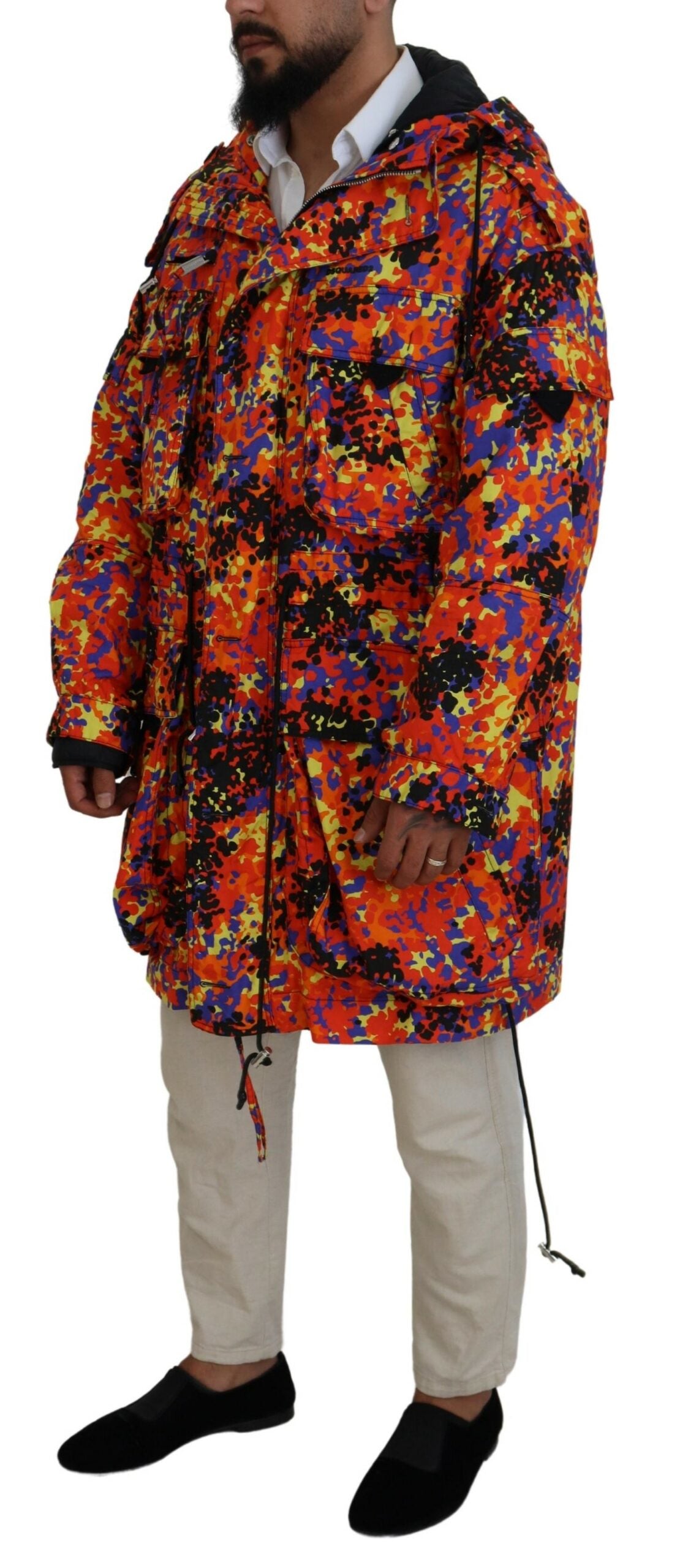 Dsquared² Multicolor Langer Kapuzen-Cargo-Taschenmantel Jacke