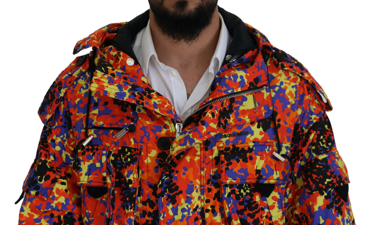 Dsquared² Multicolor Langer Kapuzen-Cargo-Taschenmantel Jacke