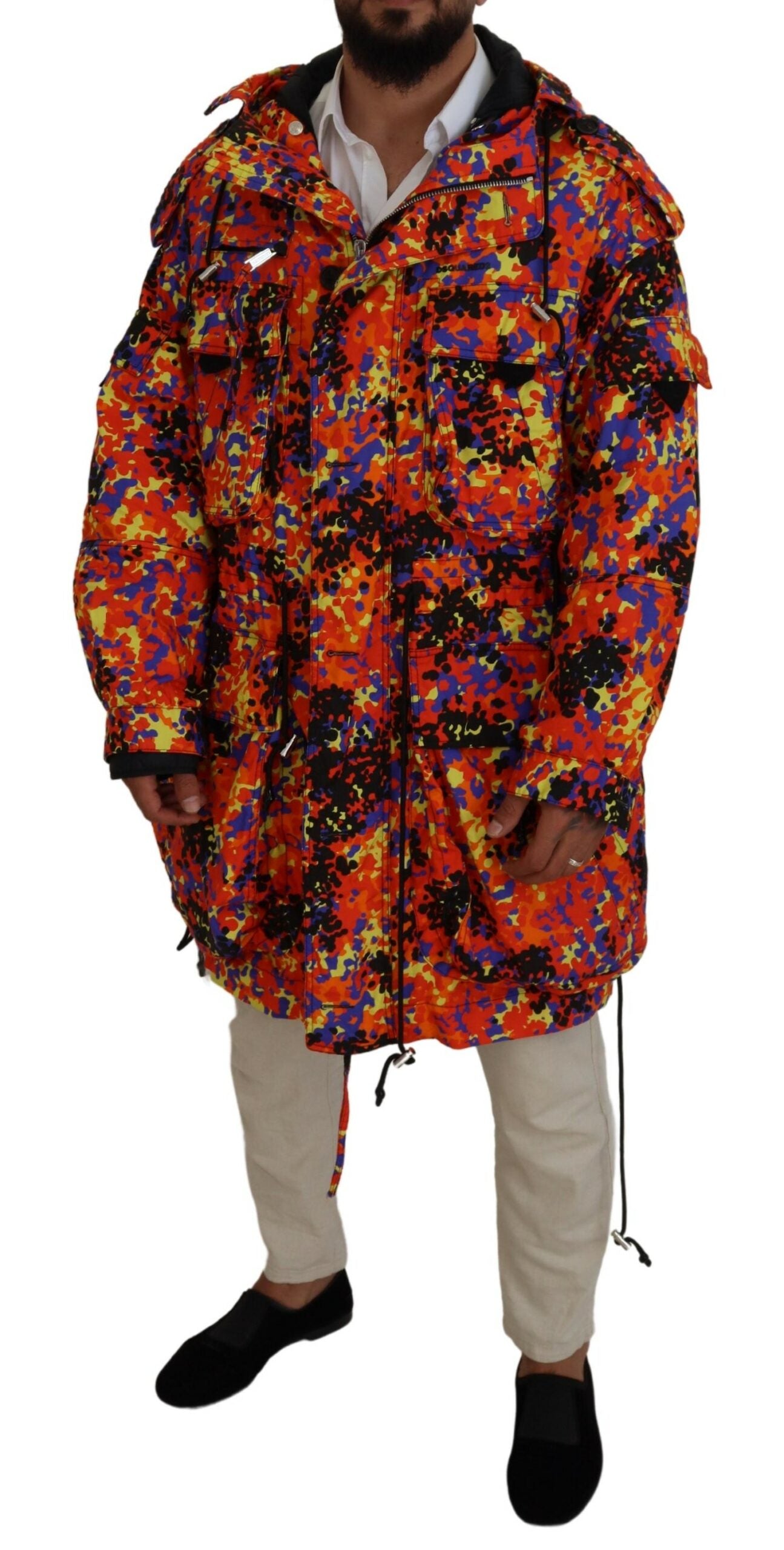 Dsquared² Multicolor Langer Kapuzen-Cargo-Taschenmantel Jacke