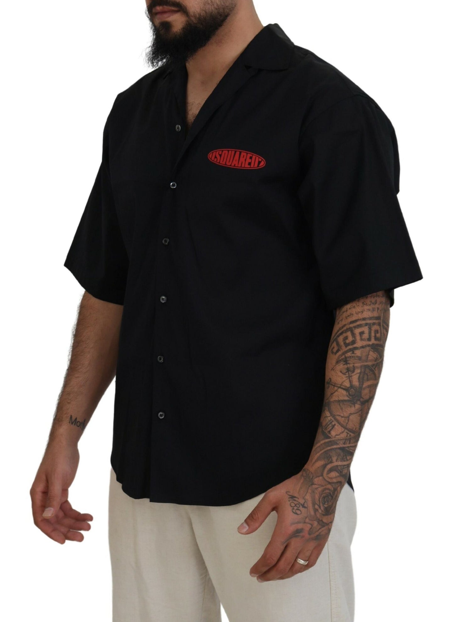 Dsquared² Schwarzes Baumwollhemd mit Logoaufdruck und kurzen Ärmeln