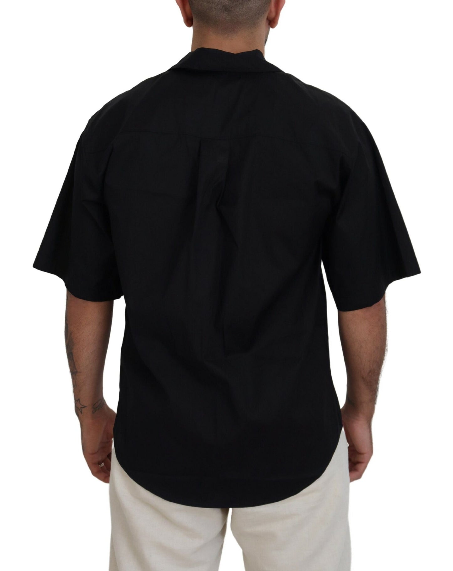 Dsquared² Schwarzes Baumwollhemd mit Logoaufdruck und kurzen Ärmeln