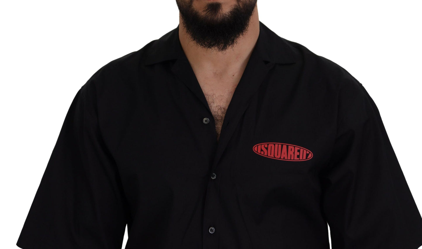 Dsquared² Schwarzes Baumwollhemd mit Logoaufdruck und kurzen Ärmeln