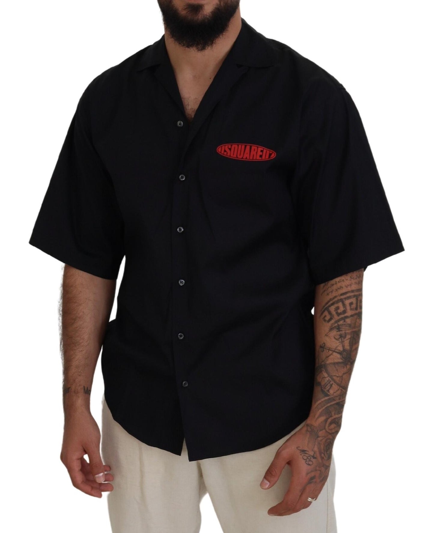 Dsquared² Schwarzes Baumwollhemd mit Logoaufdruck und kurzen Ärmeln