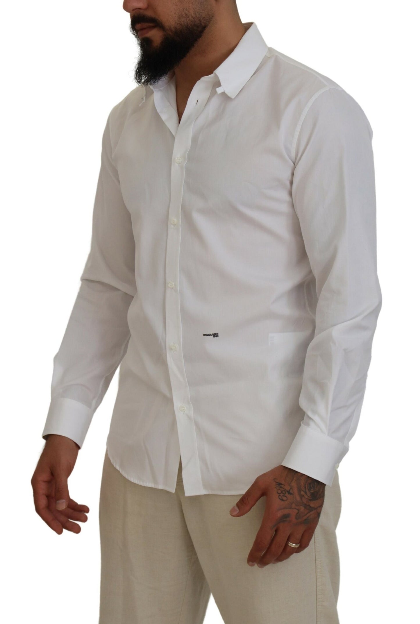 Dsquared² Weißes Baumwollhemd mit langen Ärmeln und Kragen Formales Hemd