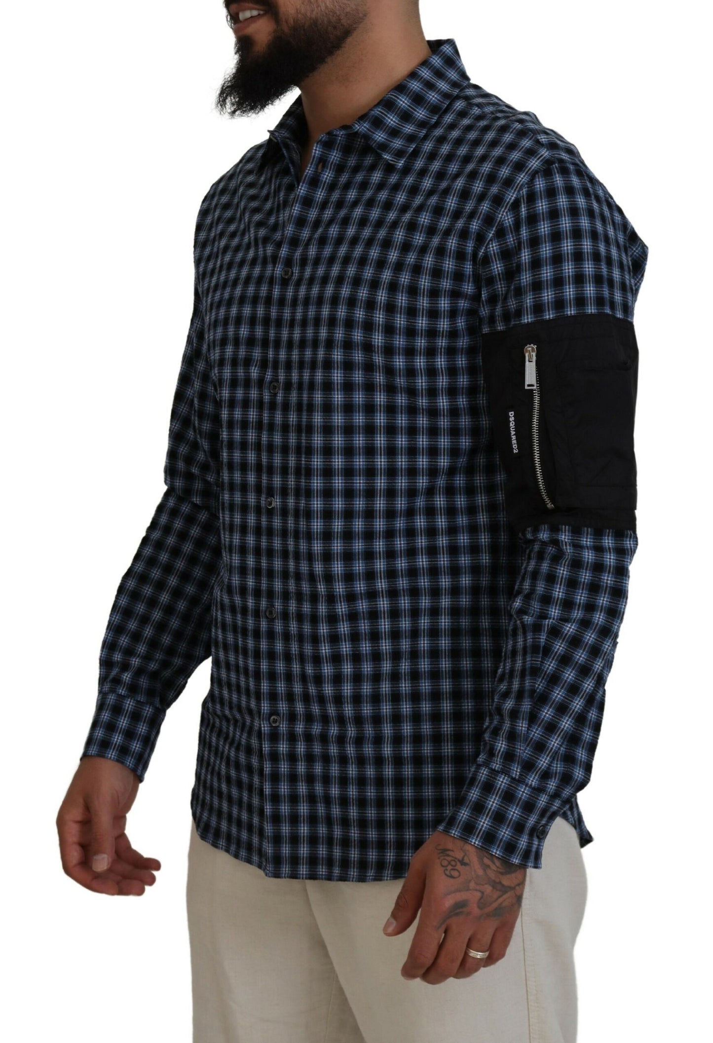 Dsquared² Multicolor Schwarz Arm Plaid Männer Langarmhemd