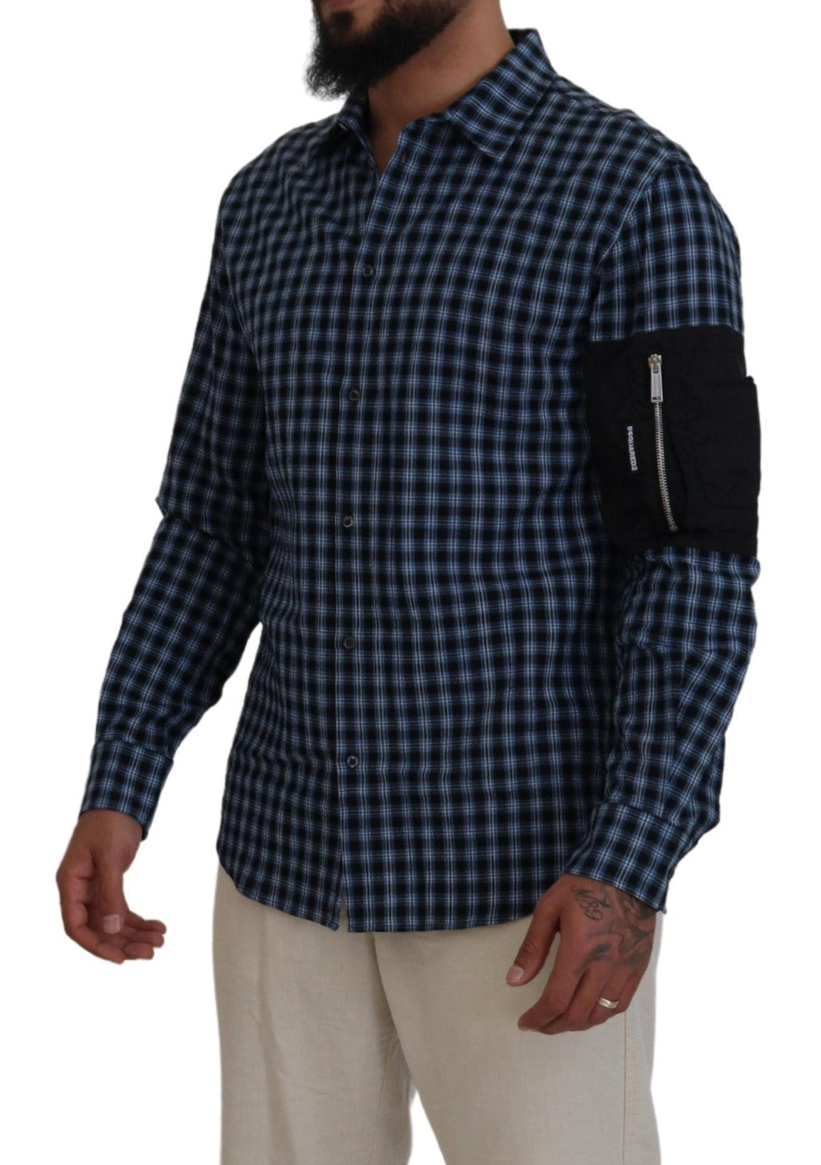 Dsquared² Multicolor Schwarz Arm Plaid Männer Langarmhemd