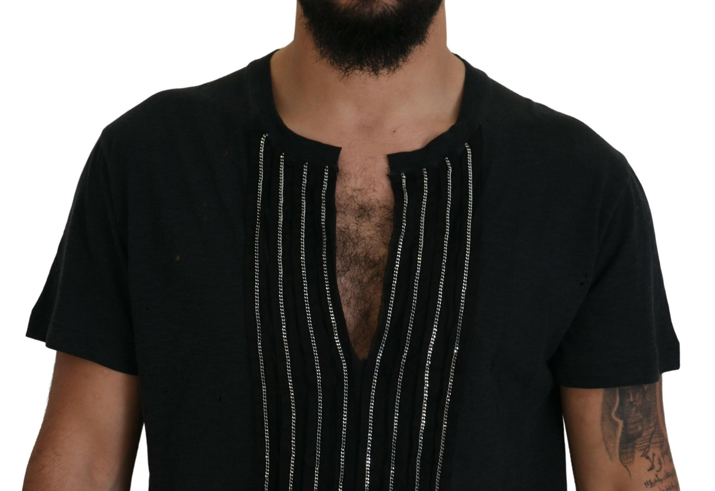 Dsquared² Schwarzes Kurzarm-T-Shirt aus Baumwolle mit Kettenverzierung