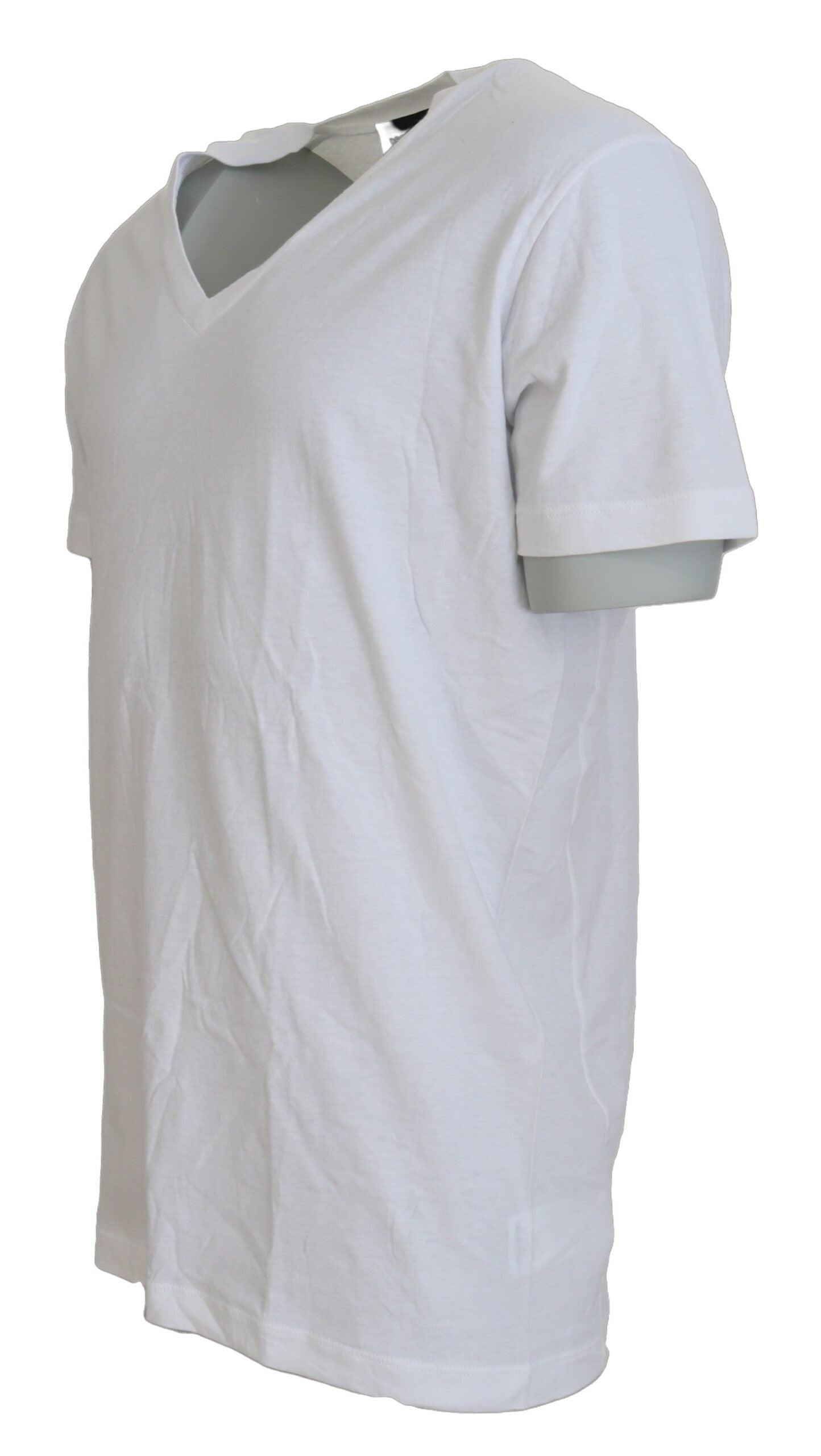 Dsquared² Weißes Baumwoll-Leinen-T-Shirt mit kurzen Ärmeln und V-Ausschnitt