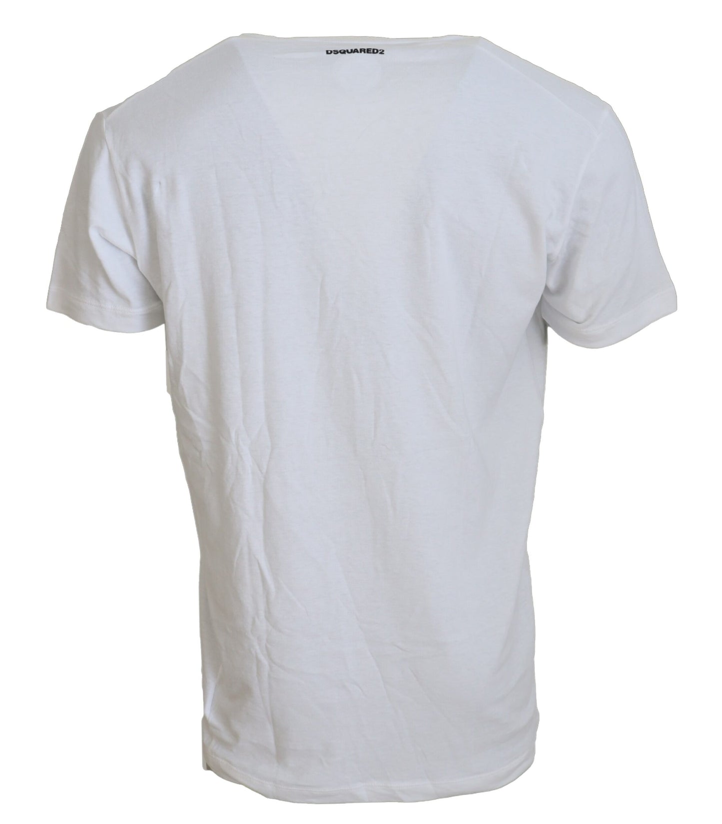 Dsquared² Weißes Baumwoll-Leinen-T-Shirt mit kurzen Ärmeln und V-Ausschnitt