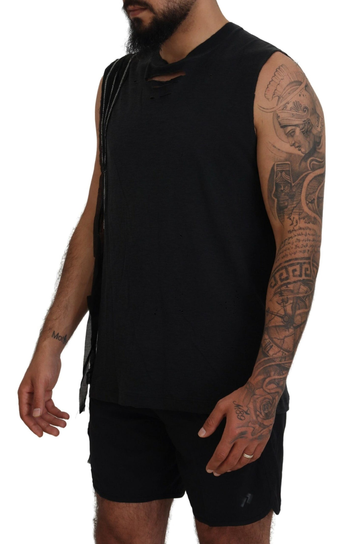 Dsquared² Schwarzes kettenverziertes ärmelloses Herren Tank-T-Shirt