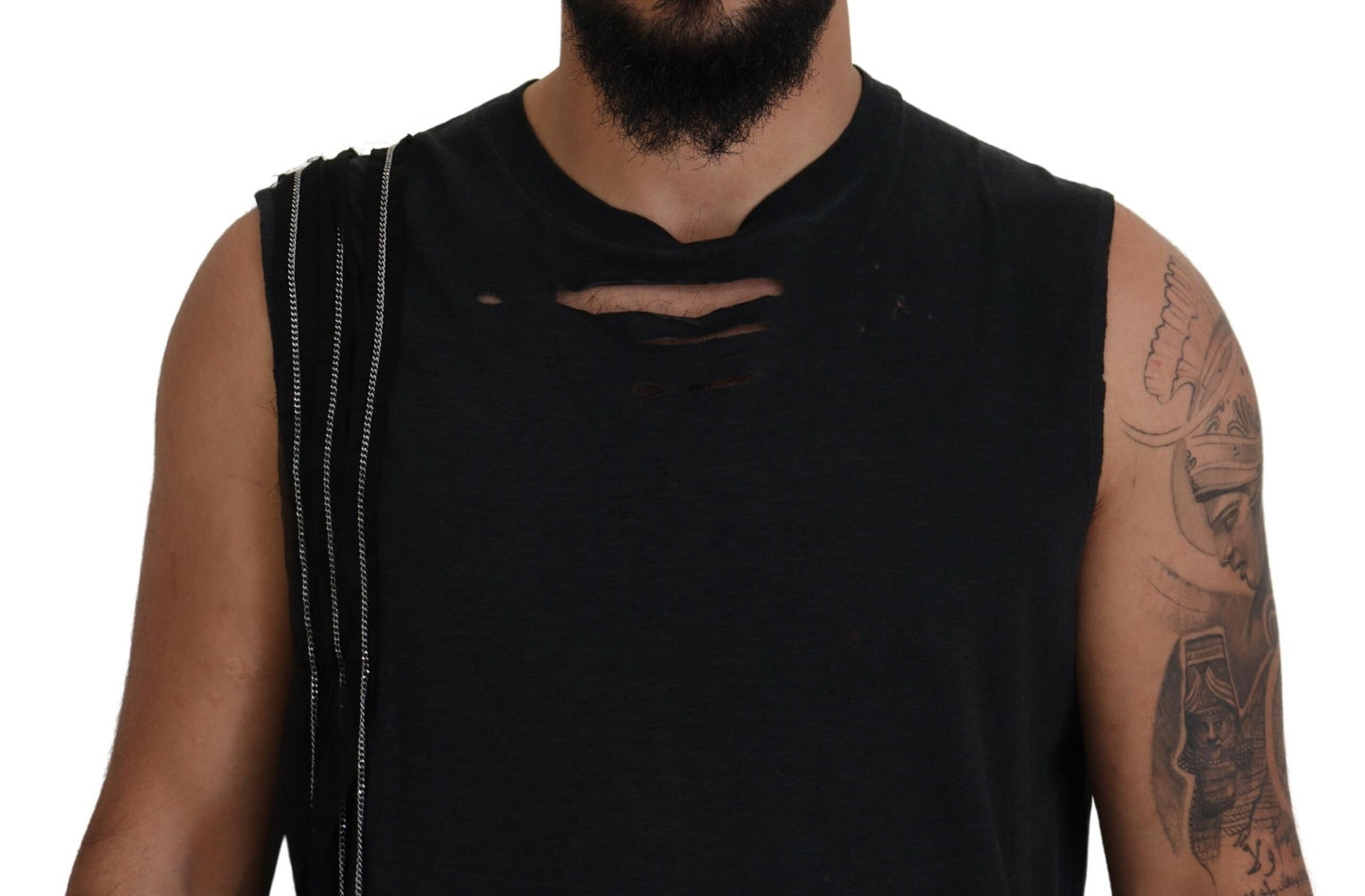 Dsquared² Schwarzes kettenverziertes ärmelloses Herren Tank-T-Shirt