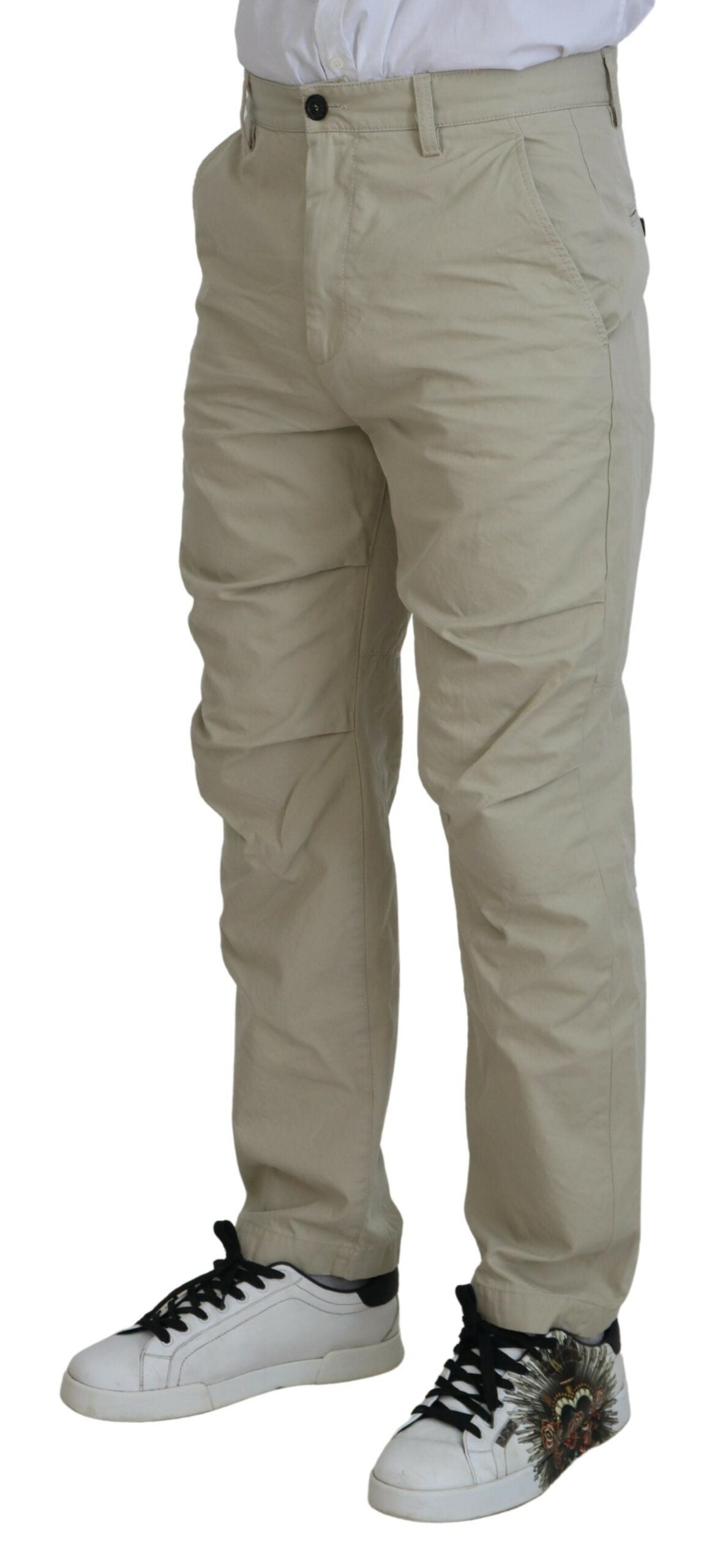 Dsquared² Beige Baumwolle Straight Fit Herren Freizeithosen