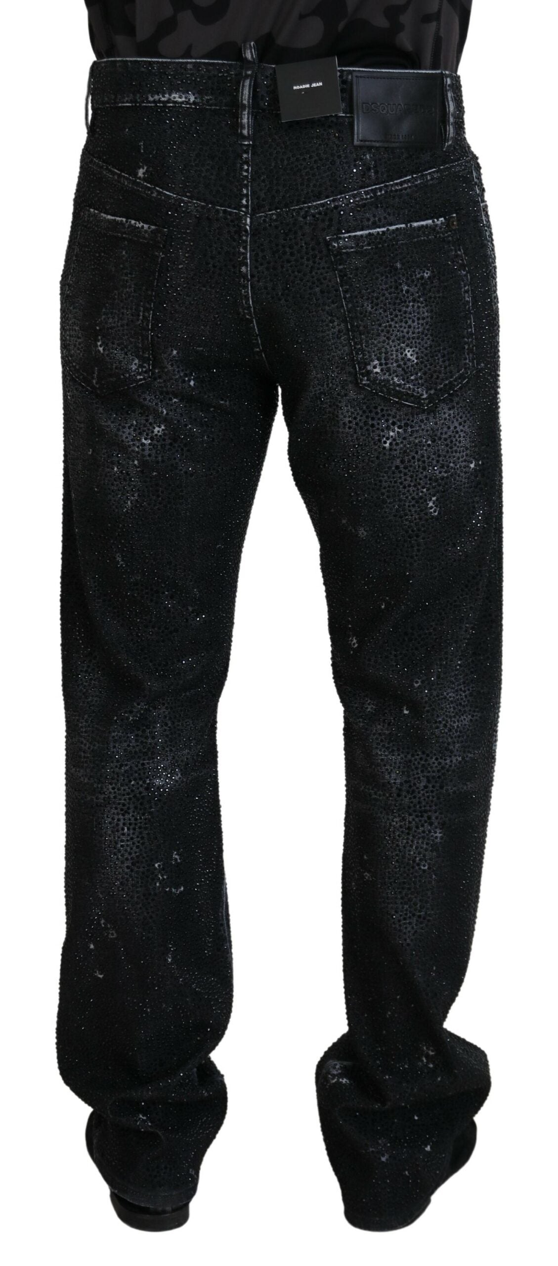 Dsquared² Schwarze, kristallverzierte, zerrissene Denim-Jeans