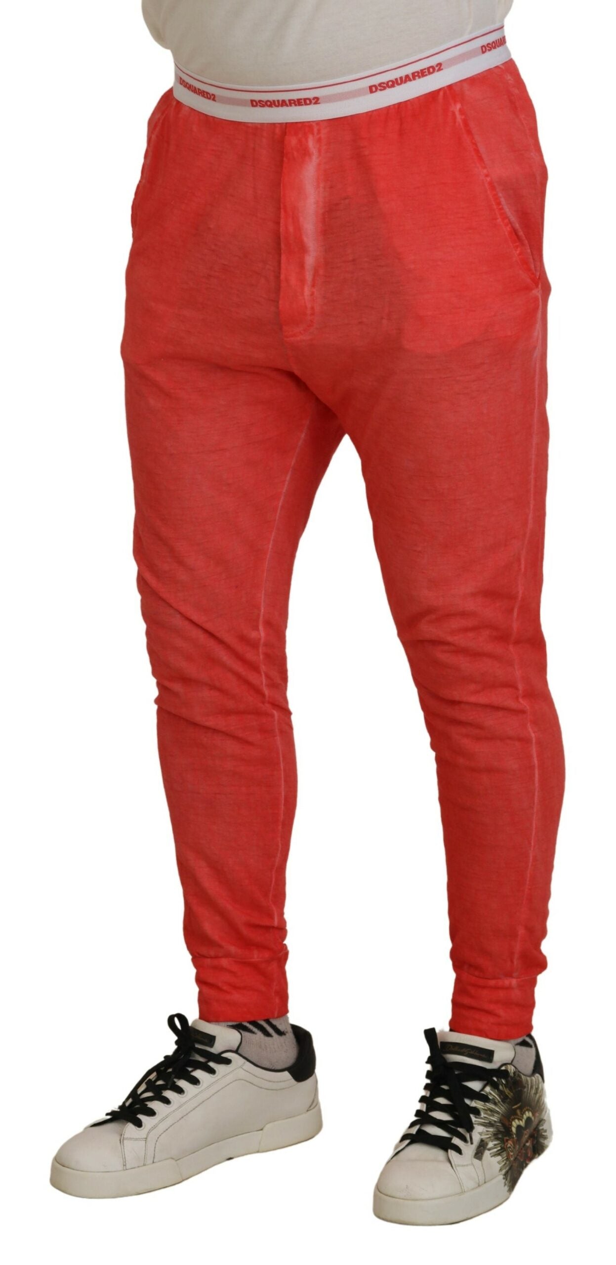 Dsquared² Orange Baumwolle Elastische Taille Logo Männer Hosen