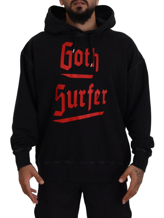 Dsquared² Schwarzer Baumwollpullover mit Kapuze, bedruckt, Herrenpullover