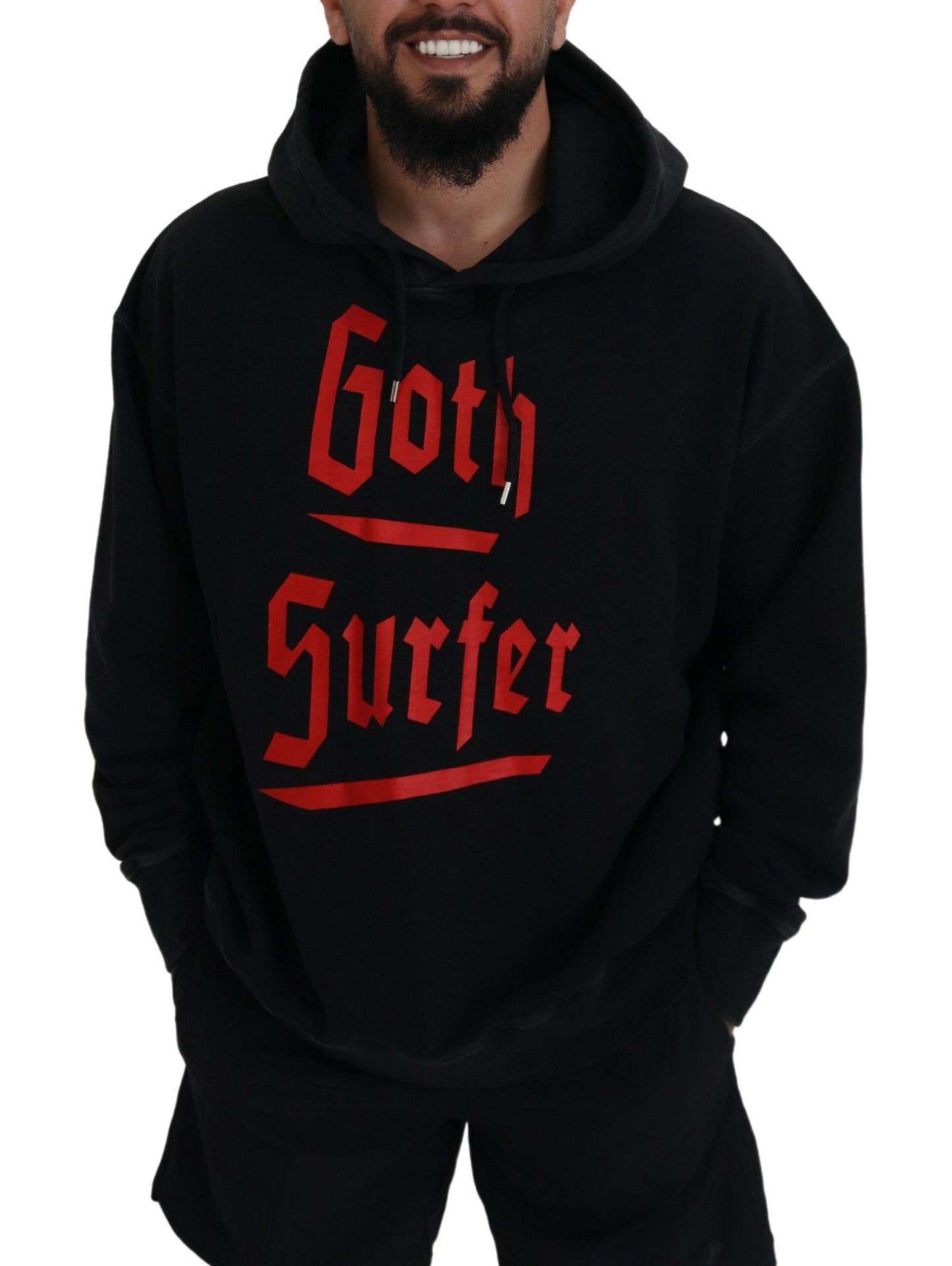 Dsquared² Schwarzer Baumwollpullover mit Kapuze, bedruckt, Herrenpullover