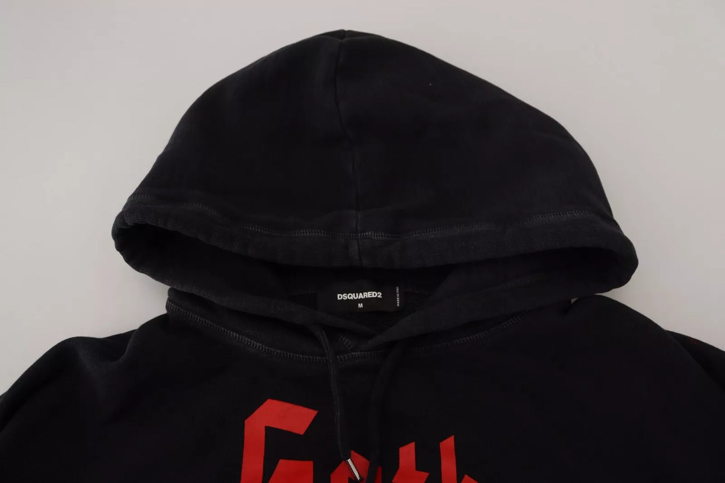 Dsquared² Schwarzer Baumwollpullover mit Kapuze, bedruckt, Herrenpullover