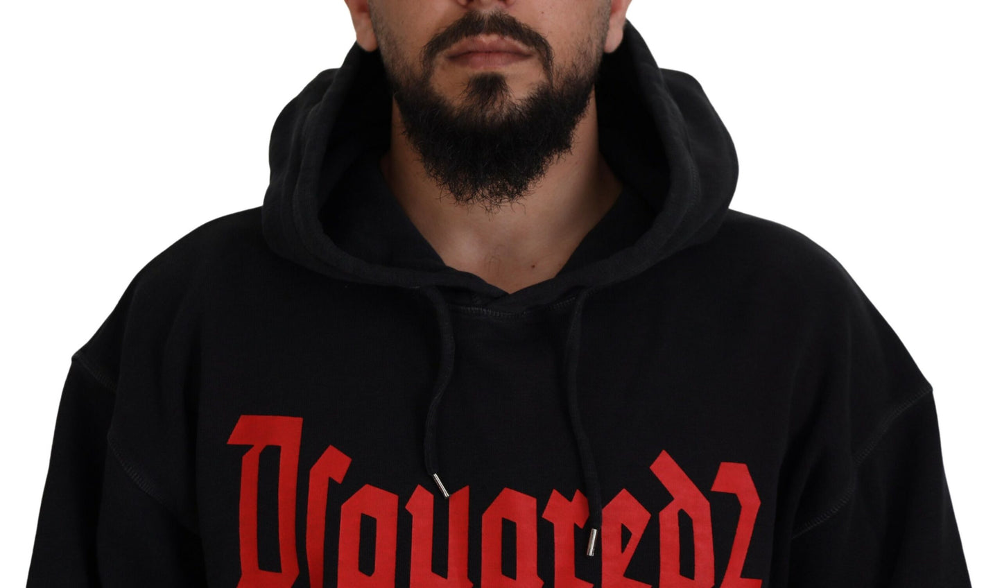 Dsquared² Schwarzer Baumwollpullover mit Kapuze, bedruckt, Herrenpullover