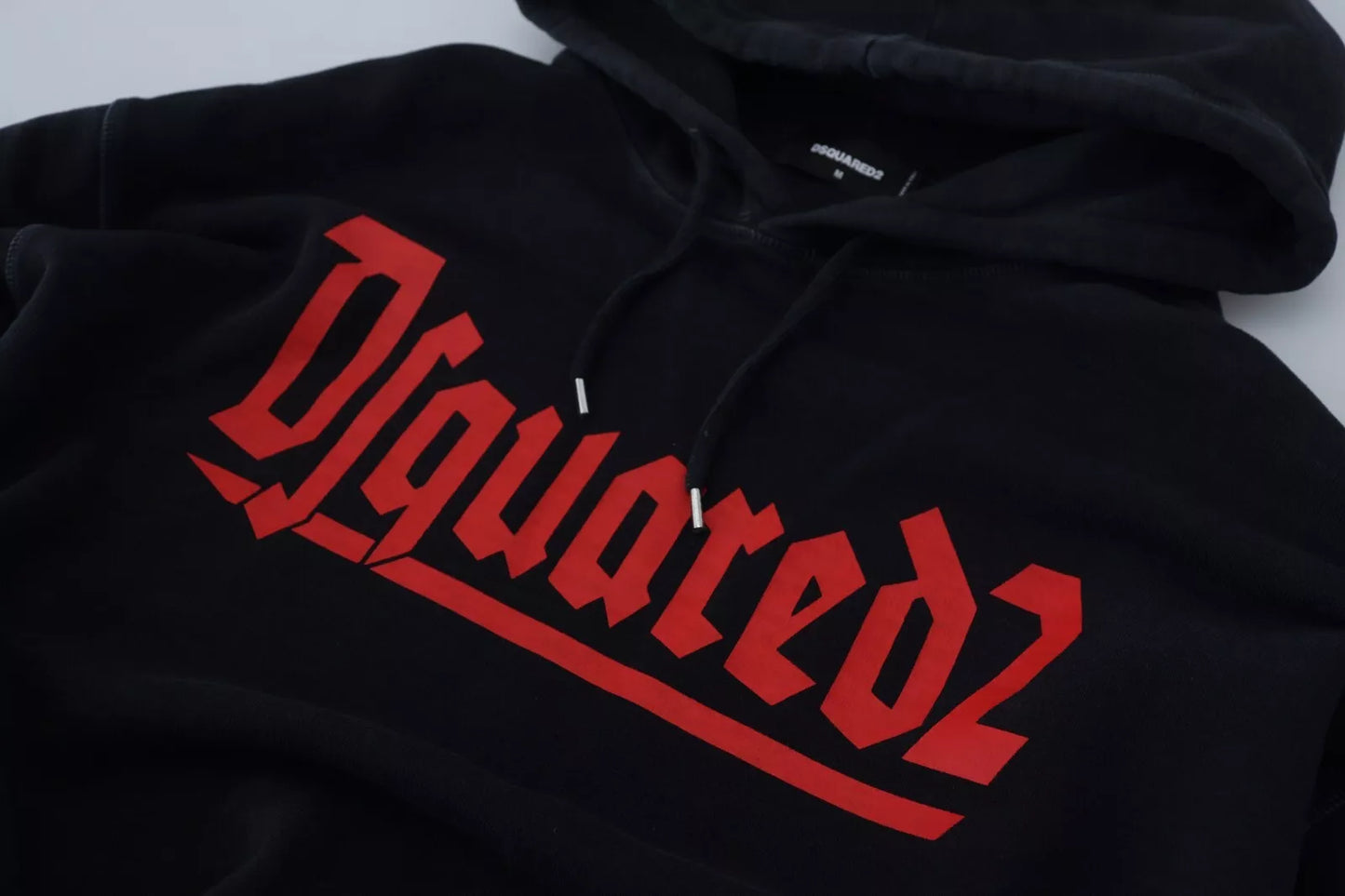 Dsquared² Schwarzer Baumwollpullover mit Kapuze, bedruckt, Herrenpullover