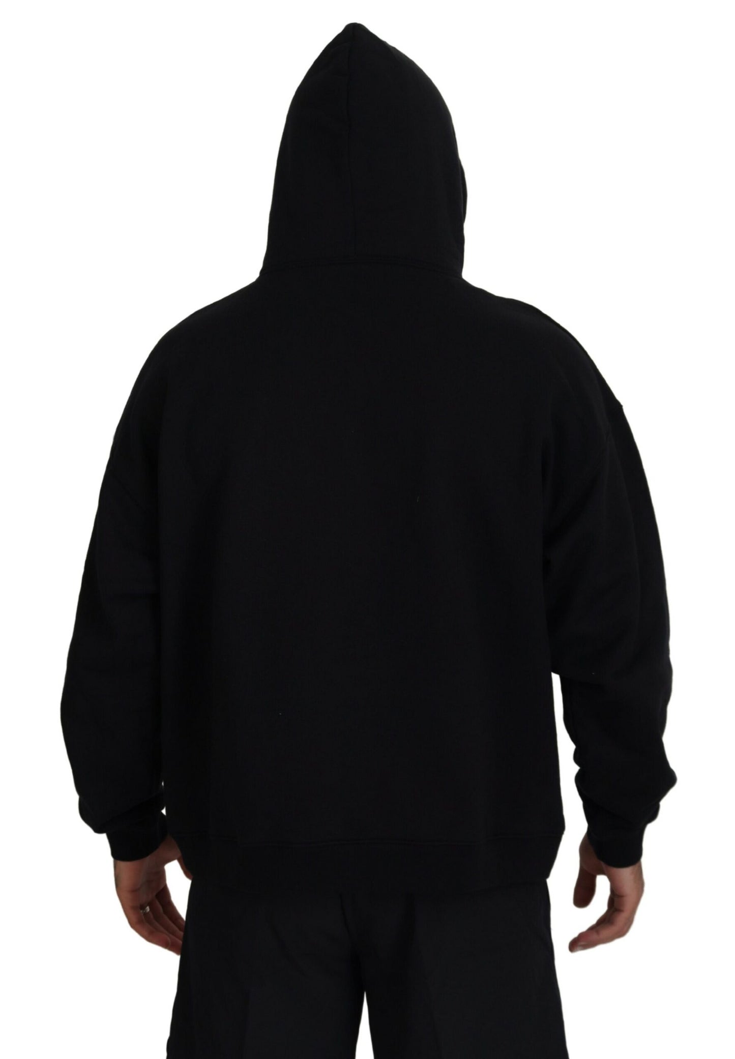 Dsquared² Schwarzer Baumwollpullover mit Kapuze, bedruckt, Herrenpullover