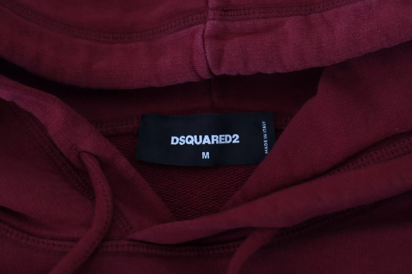 Dsquared² Maroon Cotton Tattered Hooded Printed Pullover