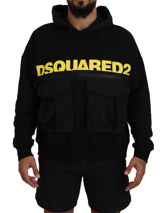 Dsquared² Schwarzer bedruckter Pullover aus Baumwolle mit Kapuze