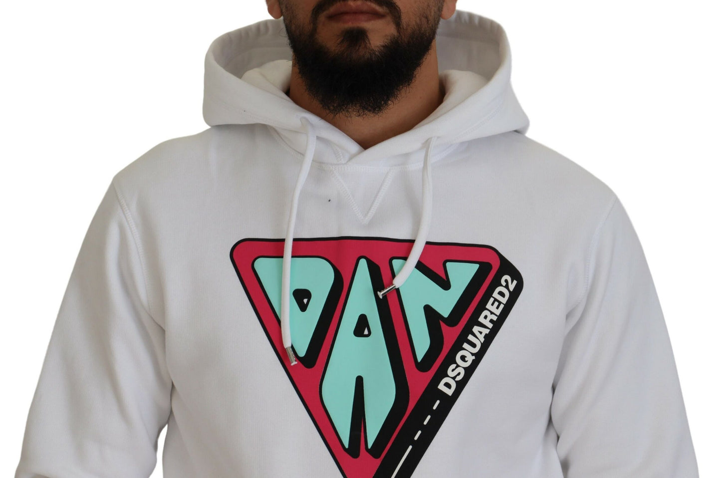 Dsquared² Weißer bedruckter Pullover aus Baumwolle mit Kapuze