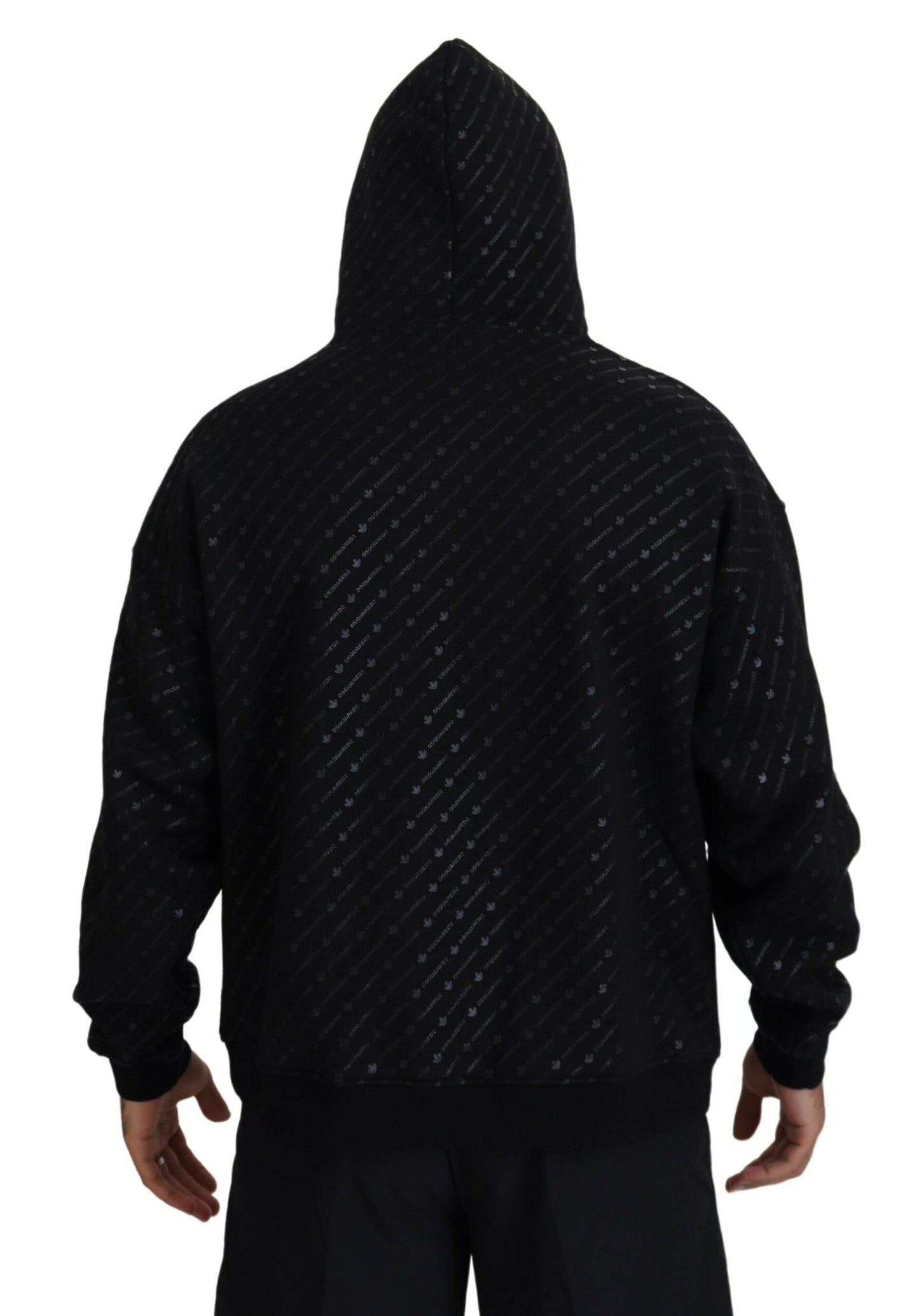 Dsquared² Schwarzer Baumwollpullover mit Kapuze, bedruckt, Herrenpullover