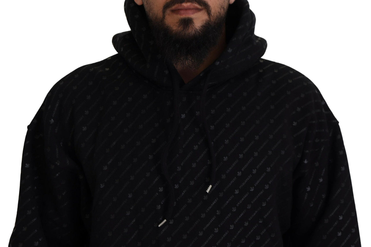 Dsquared² Schwarzer Baumwollpullover mit Kapuze, bedruckt, Herrenpullover