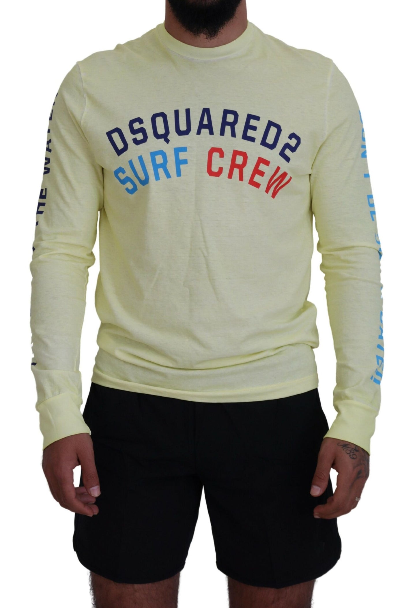 Dsquared² Gelbes bunt bedrucktes langärmeliges Top T-shirt
