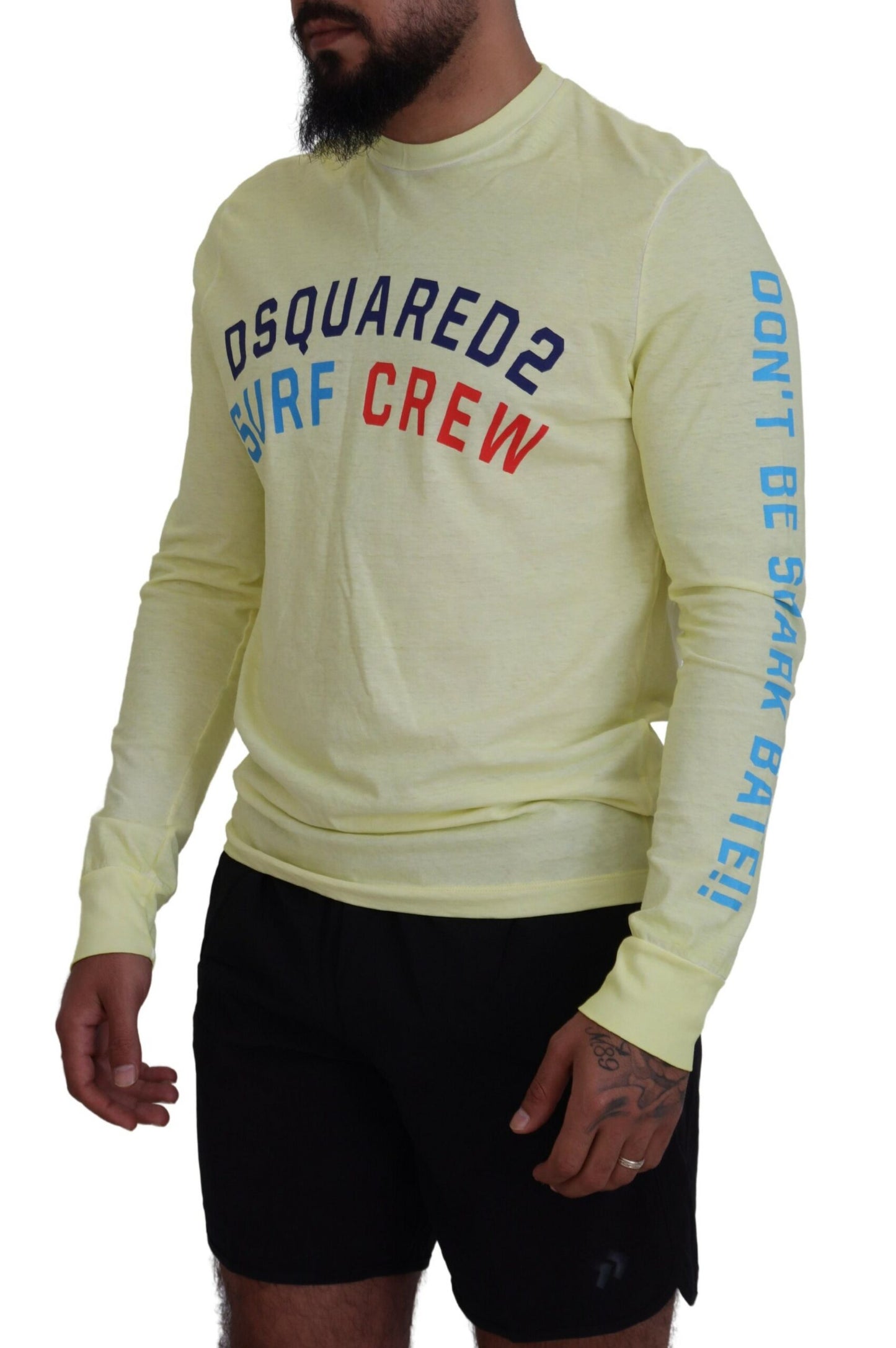 Dsquared² Gelbes bunt bedrucktes langärmeliges Top T-shirt
