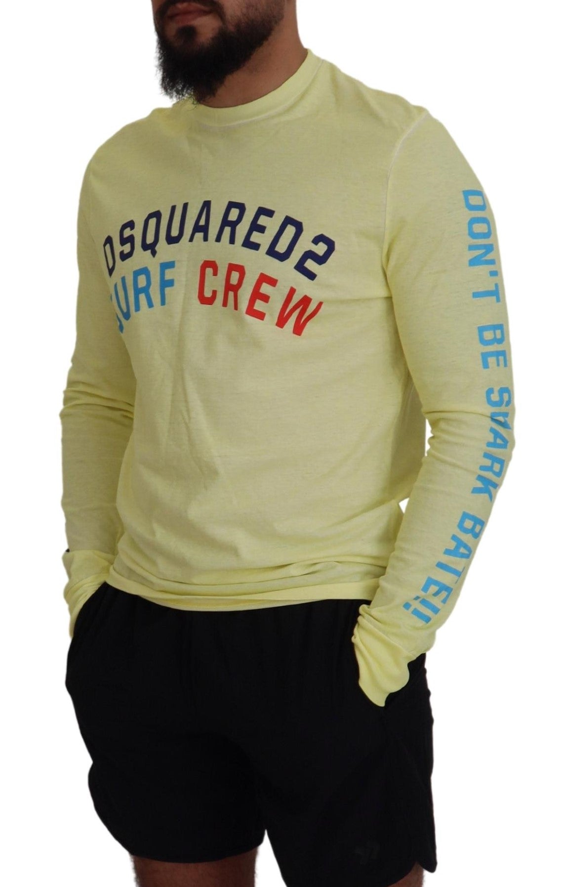 Dsquared² Gelbes bunt bedrucktes langärmeliges Top T-shirt