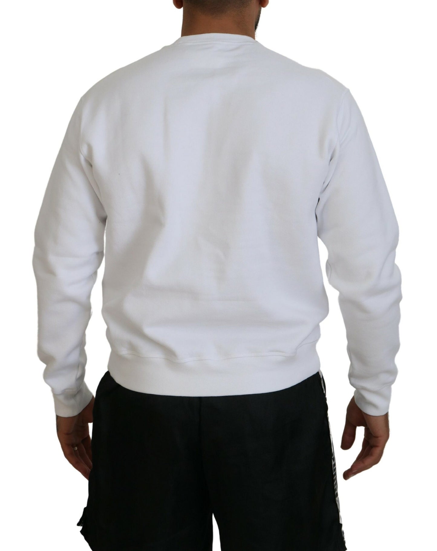 Dsquared² Weißer bedruckter Baumwollpullover mit langen Ärmeln