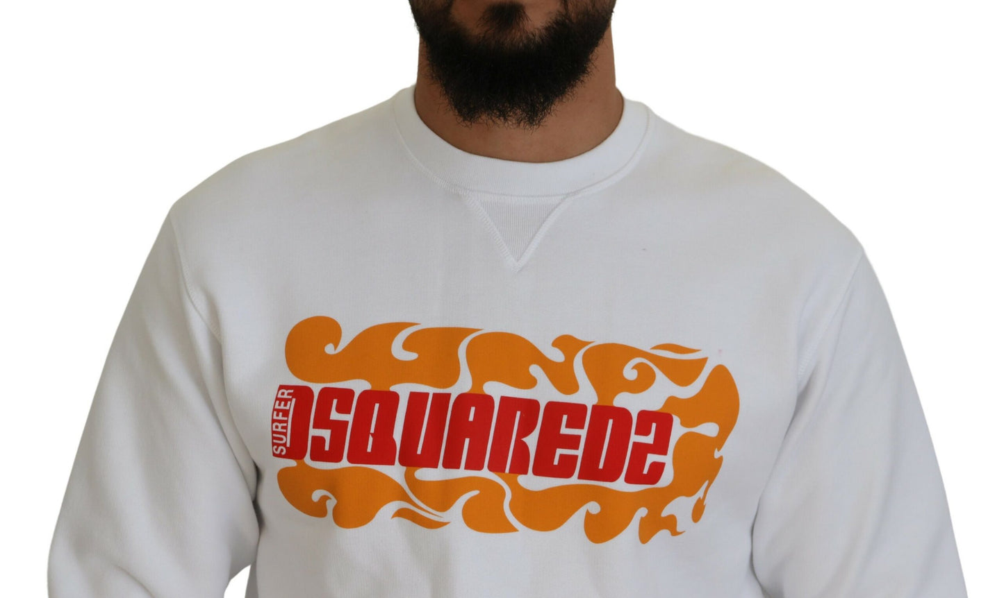 Dsquared² Weißer bedruckter Baumwollpullover mit langen Ärmeln