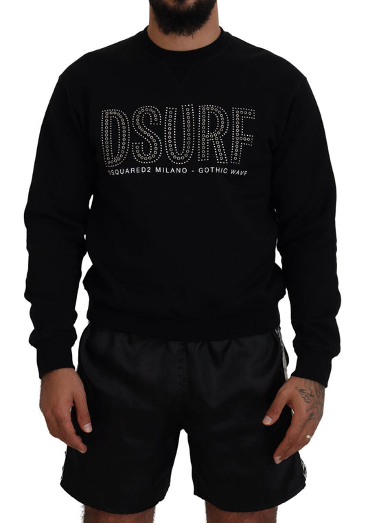 Dsquared² Schwarzer bedruckter Baumwollpullover mit langen Ärmeln