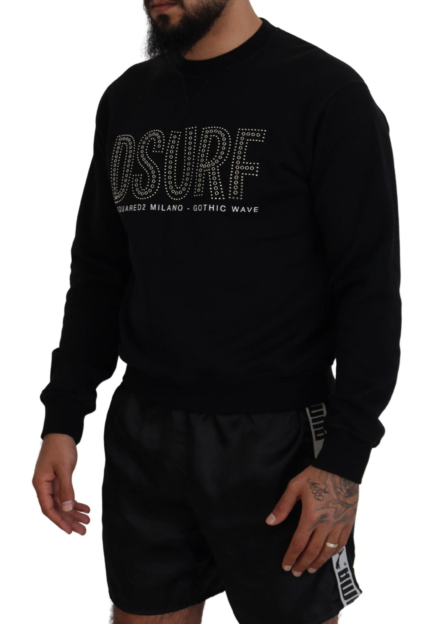 Dsquared² Schwarzer bedruckter Baumwollpullover mit langen Ärmeln