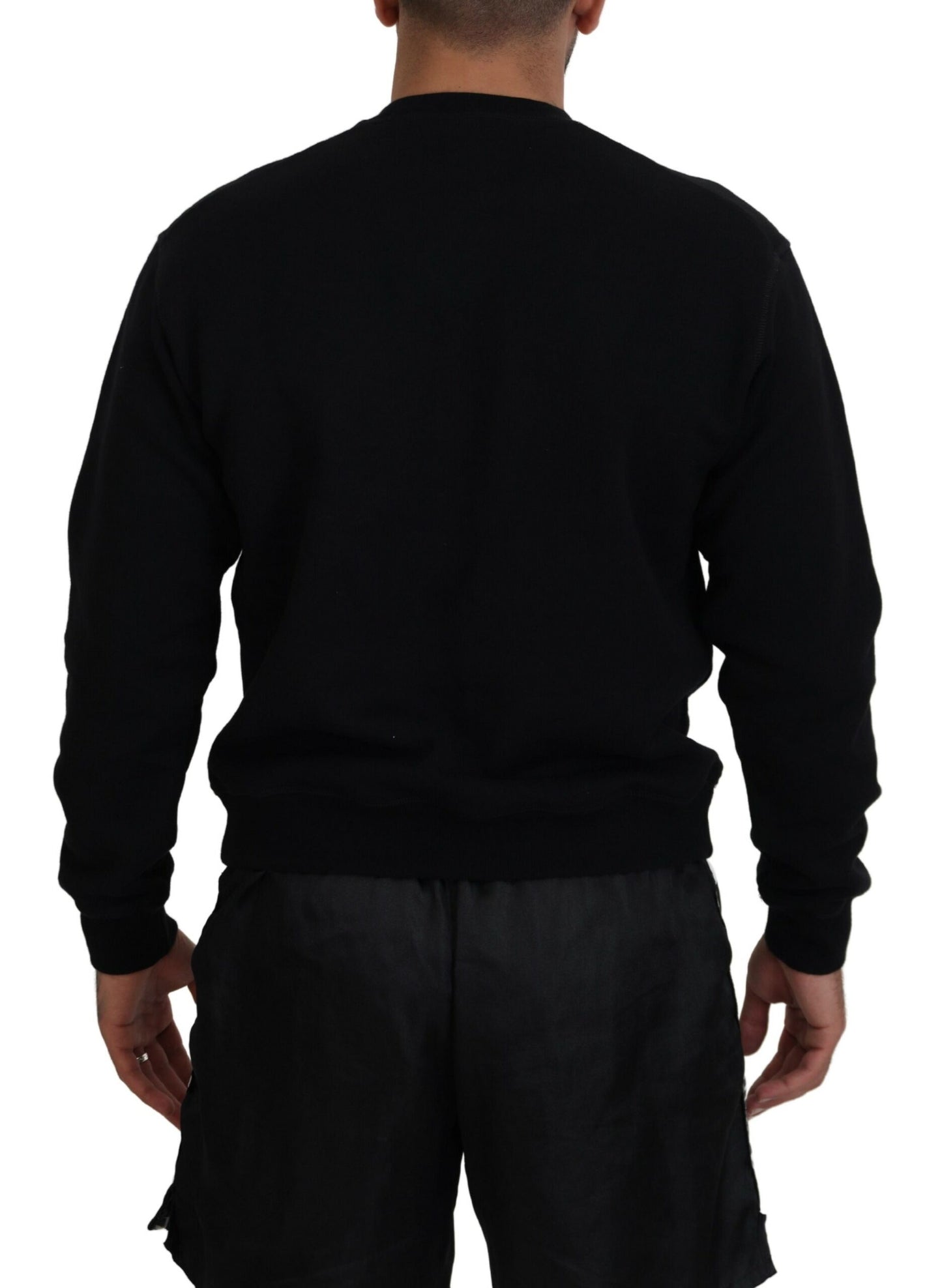 Dsquared² Schwarzer bedruckter Baumwollpullover mit langen Ärmeln