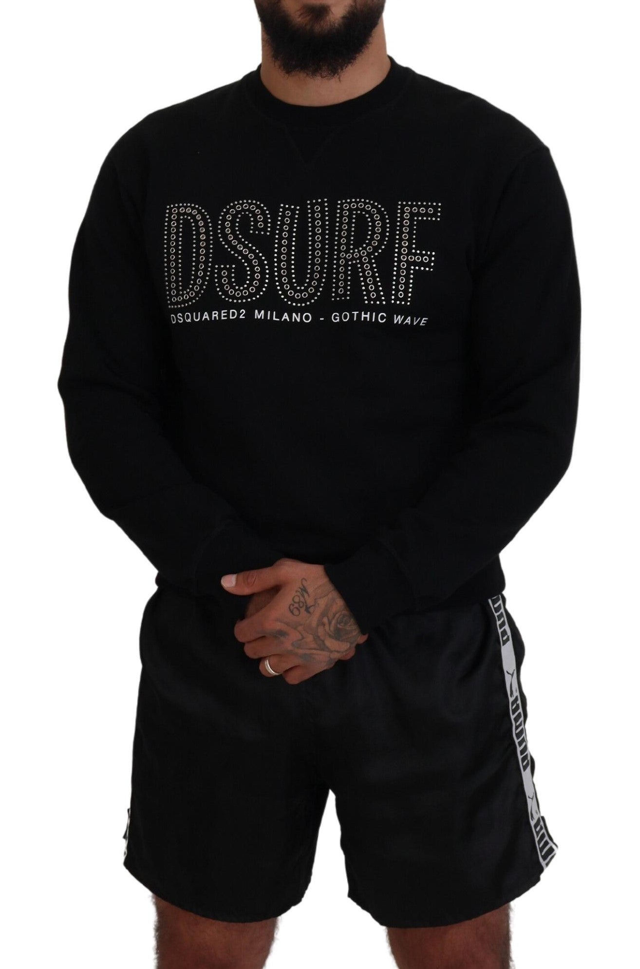 Dsquared² Schwarzer bedruckter Baumwollpullover mit langen Ärmeln
