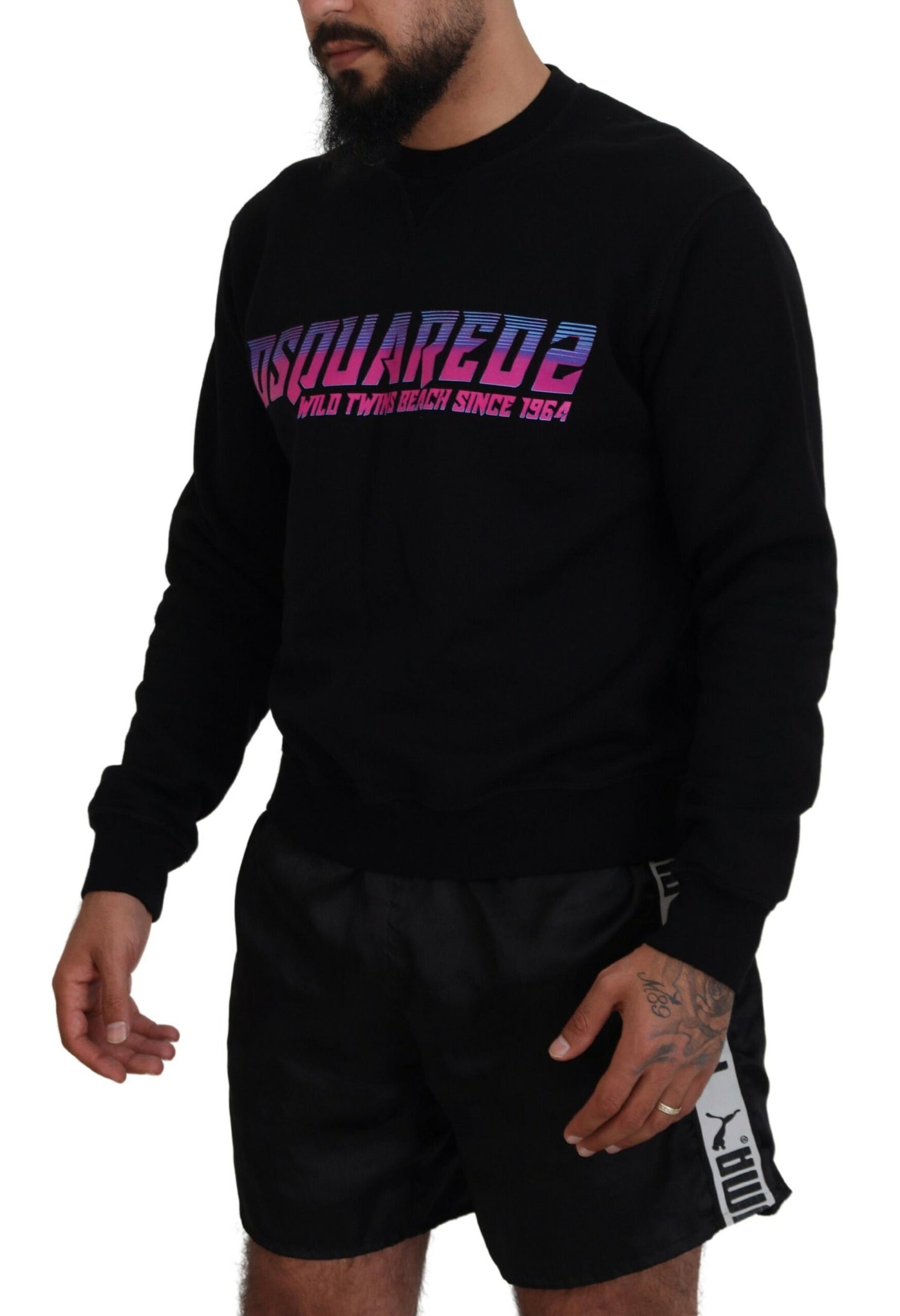 Dsquared² Schwarzer Logo-Druck Langarm-Pullover für Männer