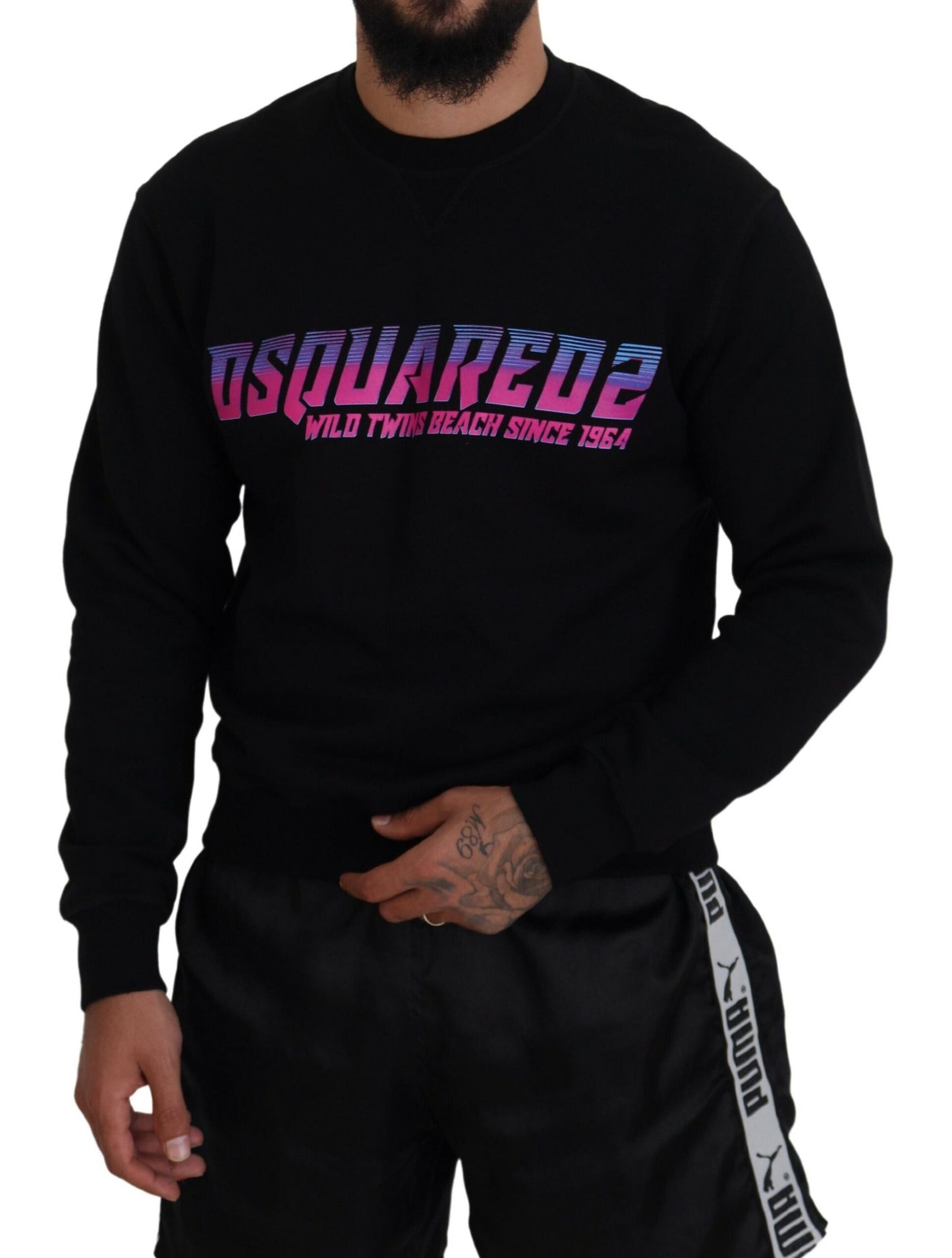 Dsquared² Schwarzer Logo-Druck Langarm-Pullover für Männer