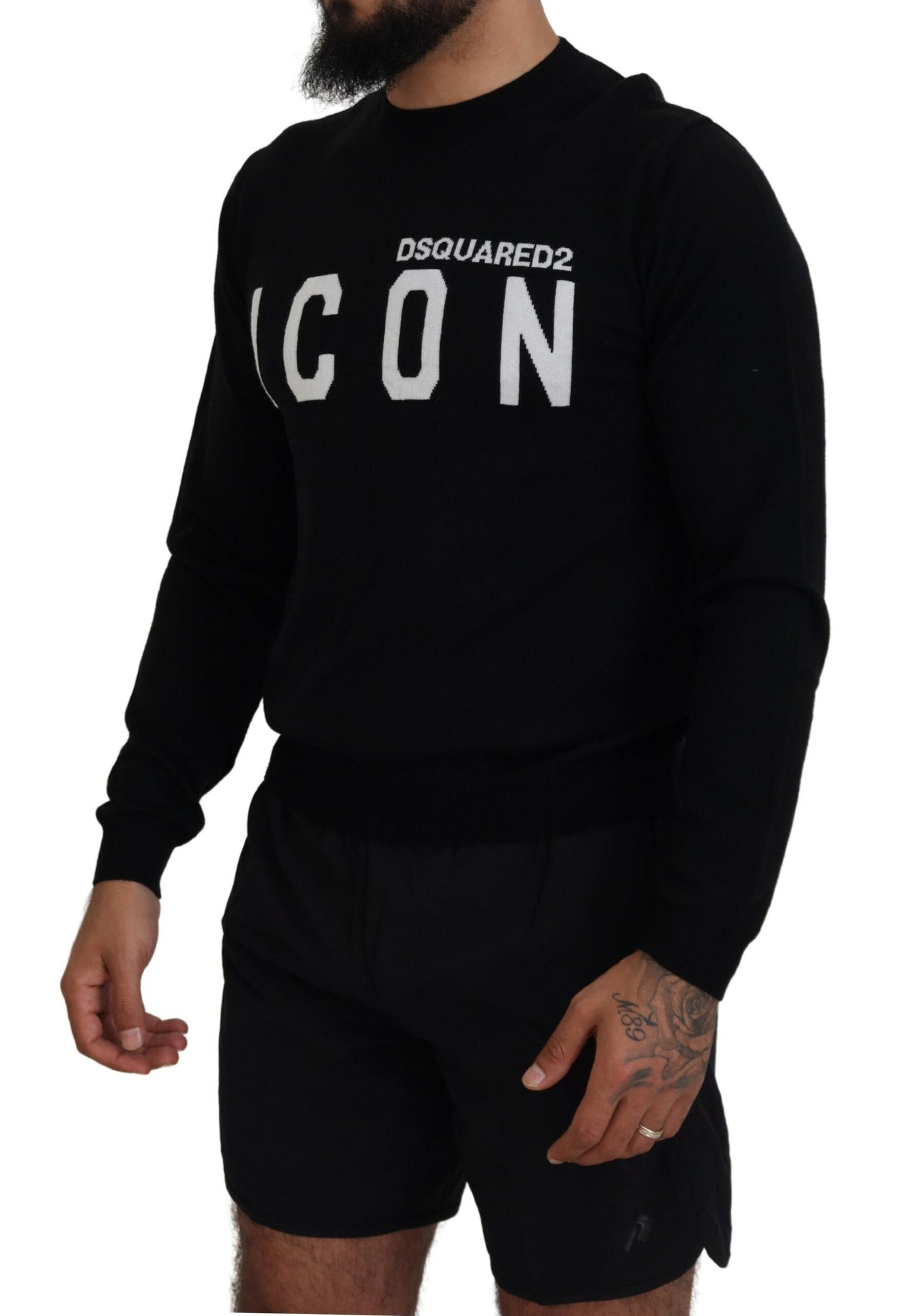 Dsquared² Schwarzer Logo-Druck Langarm-Pullover für Männer