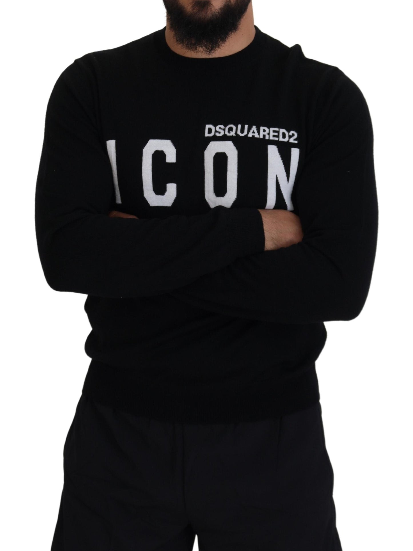 Dsquared² Schwarzer Logo-Druck Langarm-Pullover für Männer