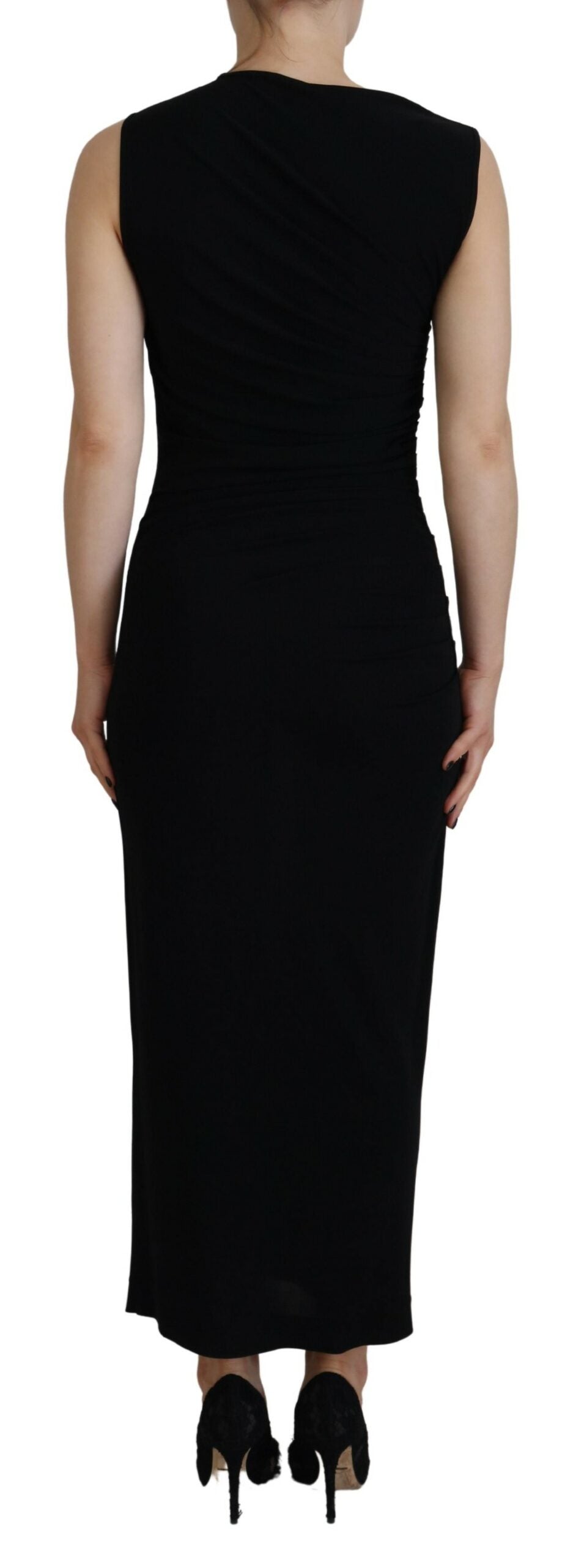 Dsquared² Schwarzes ärmelloses Maxikleid aus Viskose mit Rüschen