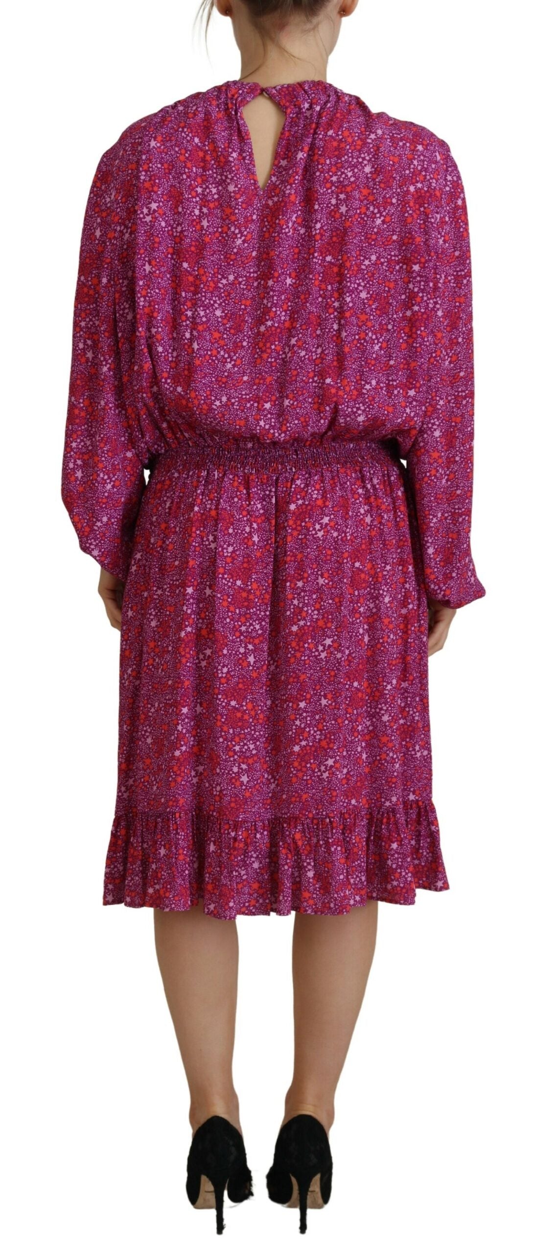 Dsquared² Fuchsia Sterne verschönertes Kleid mit langen Ärmeln